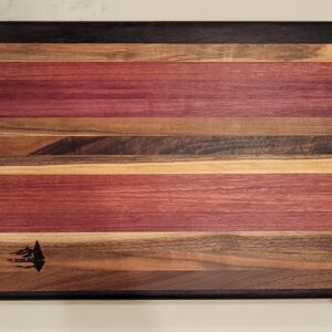 ***SOLD*** Exotic Hardwood Edge Grain Cutting Board Walnut, Wenge, and Purple heart 15" x 11.25" x 1.75"5