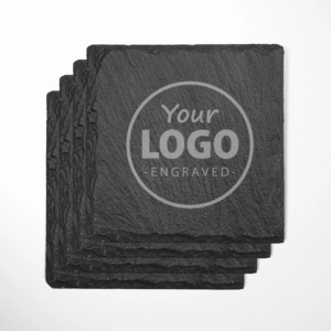 Customizable 4" x 4" Square Black Slate Stone Coasters (set of 4)