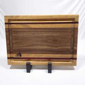 Exotic Hardwood Edge Grain Cutting Board Large Slab Walnut, Purple Heart, And Birch With Juice Groove