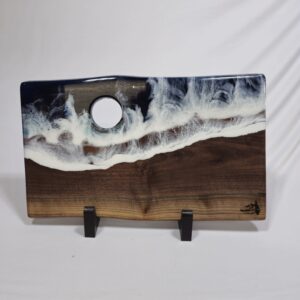 Ocean Resin And Walnut Live Edge Charcuterie Board with Hole/Handle