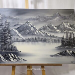 original oil painting on canvas “Black and White Mountains”