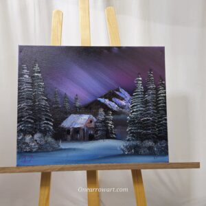 original oil painting on canvas “Purple cabin”