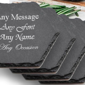 Customizable 4″ Hexagon Black slate stone coasters. set of (4)