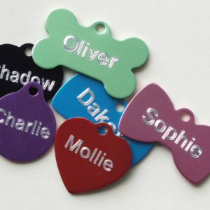 Pet ID Tags in 4 Shapes, Multiple Colors available, - Personalized Dog and Cat Tags with up to 4 Lines of Customizable Text