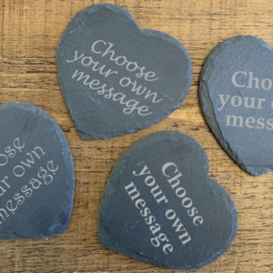 Customizable 4″ Heart Black slate stone coasters. set of (4)